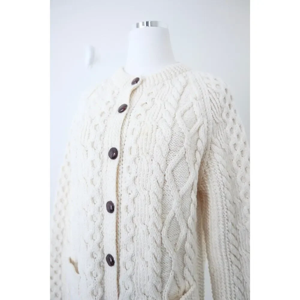 Vintage Handknit Cable Hand Knit Cardigan Sweater Carrick On Suir Ireland - Picture 6 of 14
